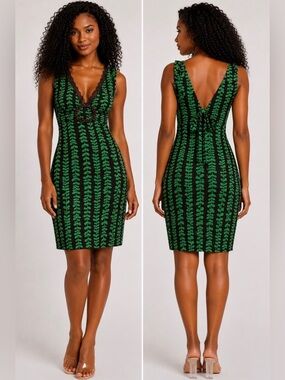 Earthy jungle core Y2K boho Midi Dark brown Dress with Green Leaf Pattern